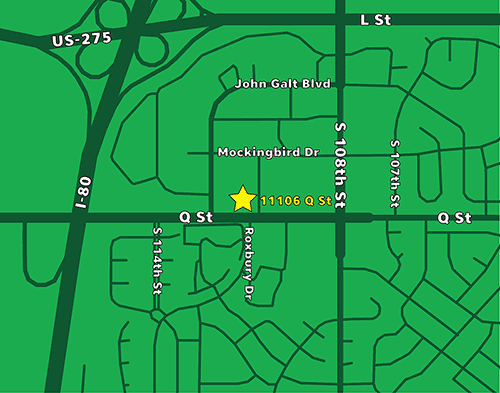 Map to the location of Archery Games Omaha. We are located on Q Street between 108 and 120 st. 